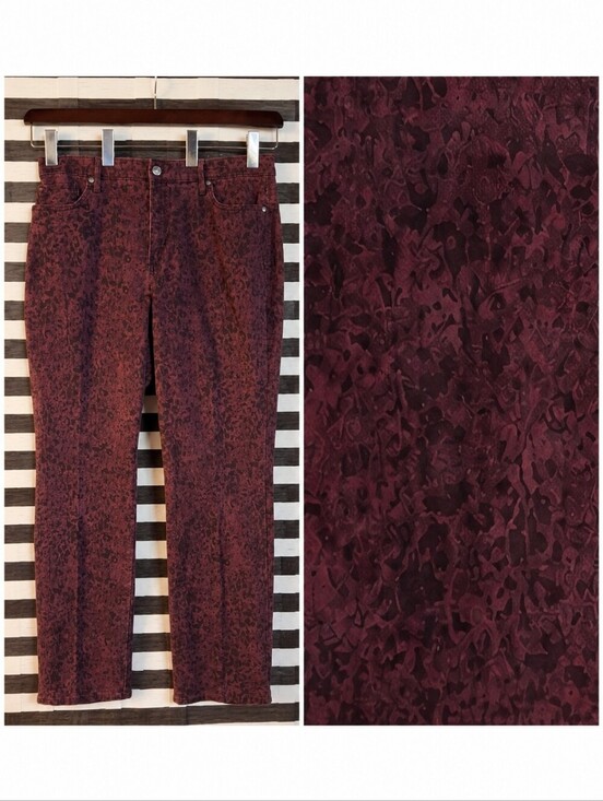 Gloria Vanderbilt Pants - Gloria Vanderbilt Maroon Rail Straight Animal Print Stretch Pants  Women Size 14